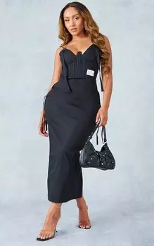 PrettyLittleThing Черное платье мидакси в форме карго с корсетом