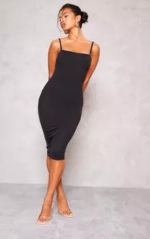 PrettyLittleThing Черное платье-миди с бретелями