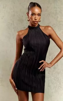 PrettyLittleThing Черное платье прямого кроя с высоким воротником и открытой спиной