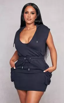 PrettyLittleThing Черное платье-свитер без рукавов с глубоким вырезом и карманами