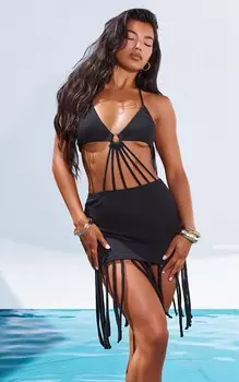 PrettyLittleThing Черное пляжное платье крючком с вырезом и уплотнительным кольцом