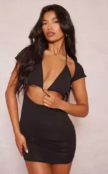 PrettyLittleThing Черное прозрачное текстурированное облегающее платье без косточек без косточек