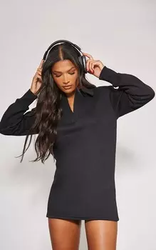 PrettyLittleThing Черное свободное платье-джемпер свободного кроя с подплечниками и открытым воротником