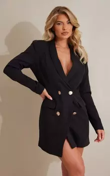 PrettyLittleThing Черное золотое платье-блейзер на пуговицах