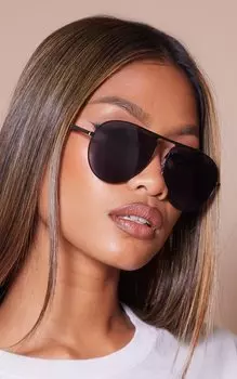 PrettyLittleThing Черные базовые солнцезащитные очки-авиаторы