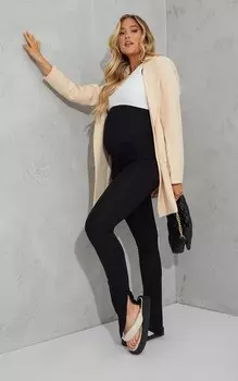 PrettyLittleThing Черные базовые трикотажные леггинсы с разрезом по краю для беременных