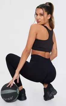 PrettyLittleThing Черные бесшовные леггинсы со сборками на ягодицах