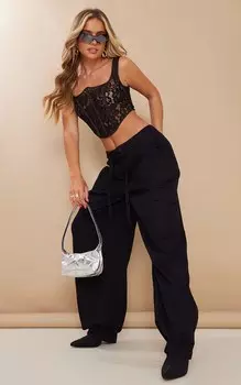 PrettyLittleThing Черные брюки-карго Baggy с низкой посадкой 90 S