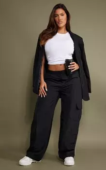 PrettyLittleThing Черные брюки-карго с эластичной талией и карманами