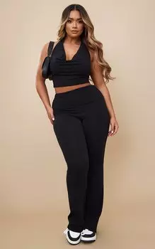 PrettyLittleThing Черные брюки-клеш из джерси с отложным воротником и контурной талией