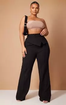 PrettyLittleThing Черные брюки-клеш с отложным поясом Plus Plus