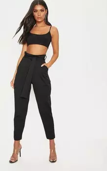 PrettyLittleThing Черные брюки-сигареты с завязкой на талии