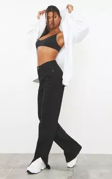 PrettyLittleThing Черные джинсы из денима с разрезом подола L30