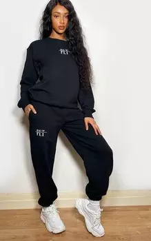 PrettyLittleThing Черные джоггеры с логотипом и принтом