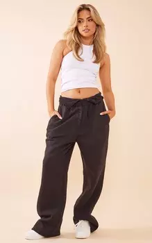 PrettyLittleThing Черные джоггеры с широкими штанинами и широким поясом в рубчик
