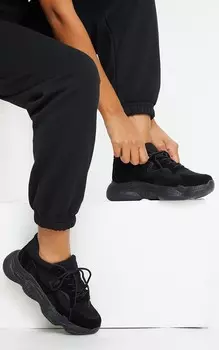 PrettyLittleThing Черные кроссовки на шнуровке с двойной пузырьковой подошвой