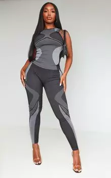 PrettyLittleThing Черные леггинсы Active Contrast с высокой талией Shape