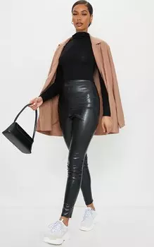 PrettyLittleThing Черные леггинсы из искусственной кожи под крокодила
