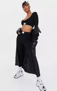 PrettyLittleThing Черные леггинсы нового сезона с логотипом в рубчик