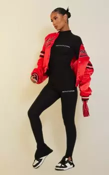 PrettyLittleThing Черные леггинсы в рубчик с разрезом по краю