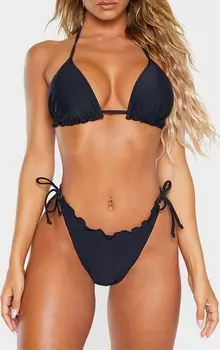 PrettyLittleThing Черные плавки бикини со сборками на спине и оборками
