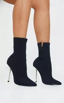 PrettyLittleThing Черные плетеные ботинки на металлическом каблуке