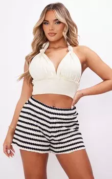 PrettyLittleThing Черные полосатые фактурные тканые шорты на воздушной подушке