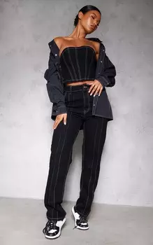 PrettyLittleThing Черные прямые джинсы с контрастными швами