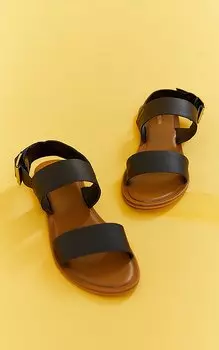 PrettyLittleThing Черные сандалии на плоской подошве с широкими пряжками и толстыми ремешками из натуральной кожи