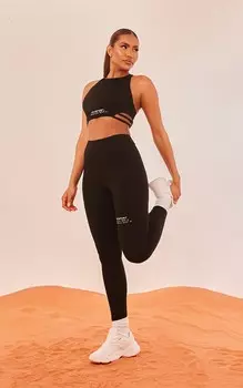 PrettyLittleThing Черные спортивные леггинсы со сборками и высокой талией