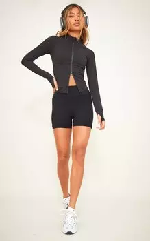 PrettyLittleThing Черные спортивные шорты со скульптурными рюшами