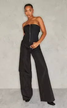 PrettyLittleThing Черные тканые широкие брюки карго