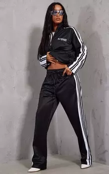 PrettyLittleThing Черные трикотажные джоггеры с двойной полоской