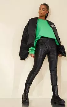 PrettyLittleThing Черные узкие брюки из искусственной кожи с контрастными вставками