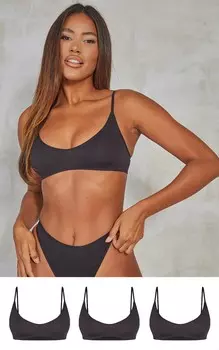 PrettyLittleThing Черный бесшовный бюстгальтер с овальным вырезом в рубчик, набор из 3 шт.