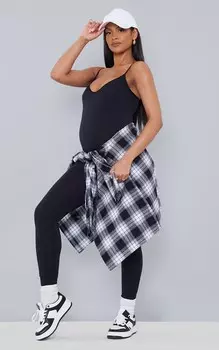 PrettyLittleThing Черный бесшовный комбинезон в рубчик с бретелями для беременных