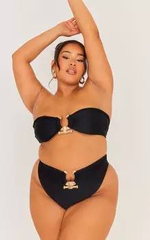 PrettyLittleThing Черный бикини-топ бандо с кованой отделкой