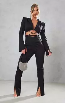 PrettyLittleThing Черный блейзер-комбинезон с завязкой на талии и вырезом на талии