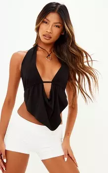 PrettyLittleThing Черный длинный топ из эластичной ткани с завязкой на спине и острым краем