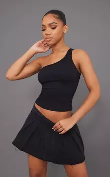 PrettyLittleThing Черный длинный топ на одно плечо в рубчик с контуром