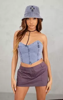 PrettyLittleThing Черный джинсовый корсет-бандо со швами спереди