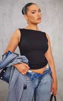 PrettyLittleThing Черный хлопковый топ без рукавов с вырезом «лодочкой»