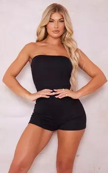 PrettyLittleThing Черный комбинезон-бандо