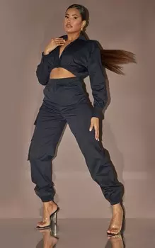 PrettyLittleThing Черный комбинезон-карго в стиле милитари с длинными рукавами и вырезами