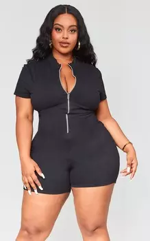 PrettyLittleThing Черный комбинезон Plus на молнии