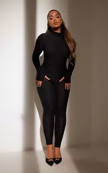 PrettyLittleThing Черный комбинезон в стиле диско с длинными рукавами