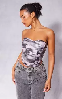 PrettyLittleThing Черный корсет из эластичной ткани с абстрактным принтом
