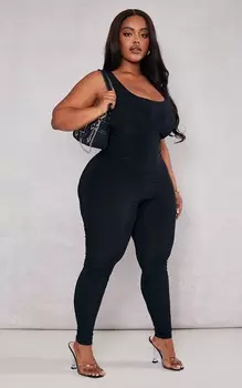 PrettyLittleThing Черный облегающий комбинезон без рукавов с овальным вырезом Plus