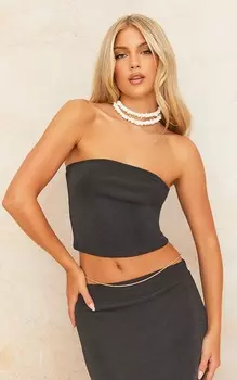 PrettyLittleThing Черный облегающий топ-бандо из ацетата без косточек