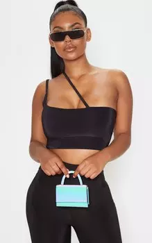 PrettyLittleThing Черный обтягивающий укороченный топ с асимметричными бретелями